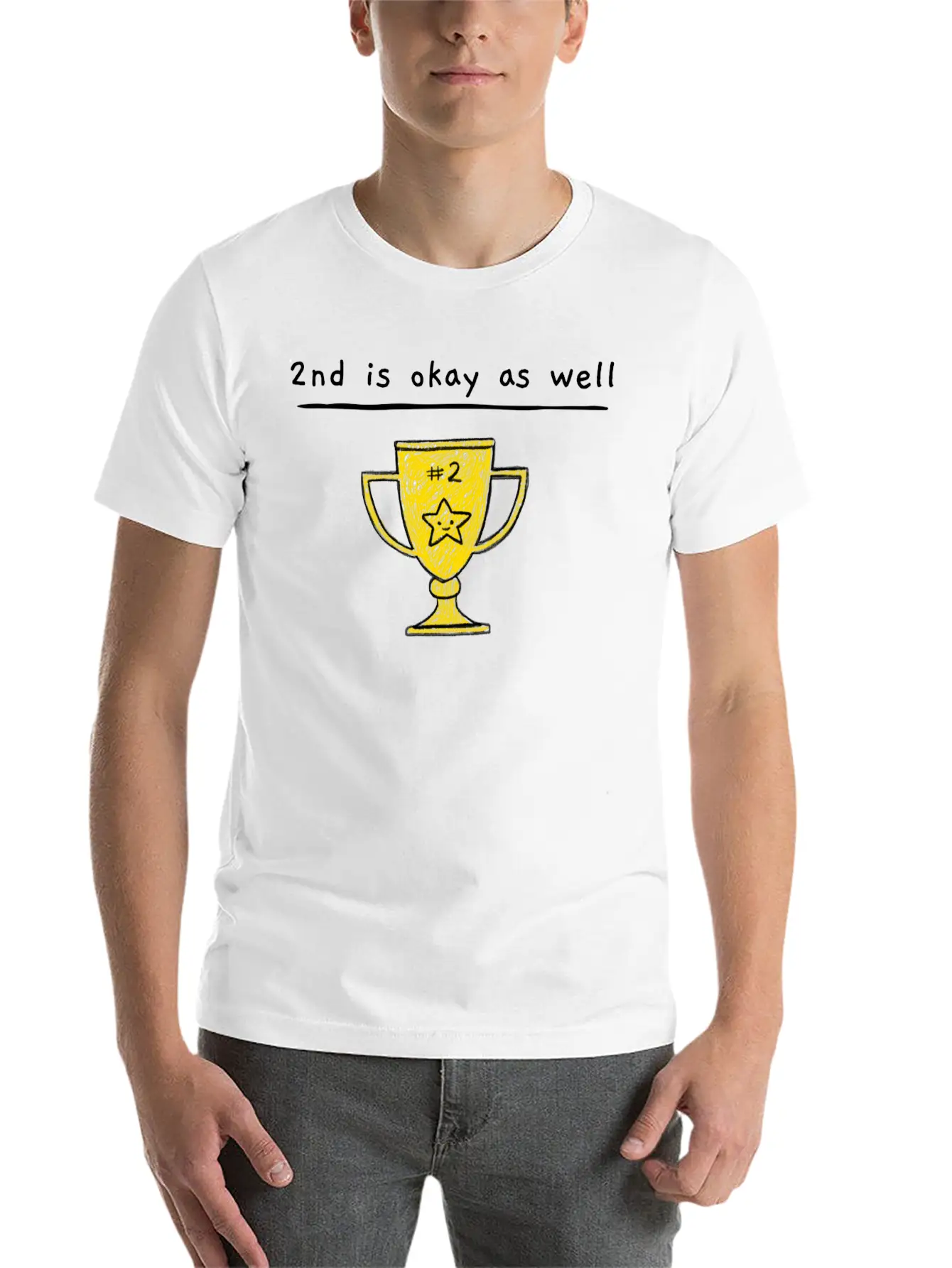 2nd Is Okay As Well - Trophy Drawing Yellow Timeless Short Sleeve Tee – Comfy And Minimalist Design