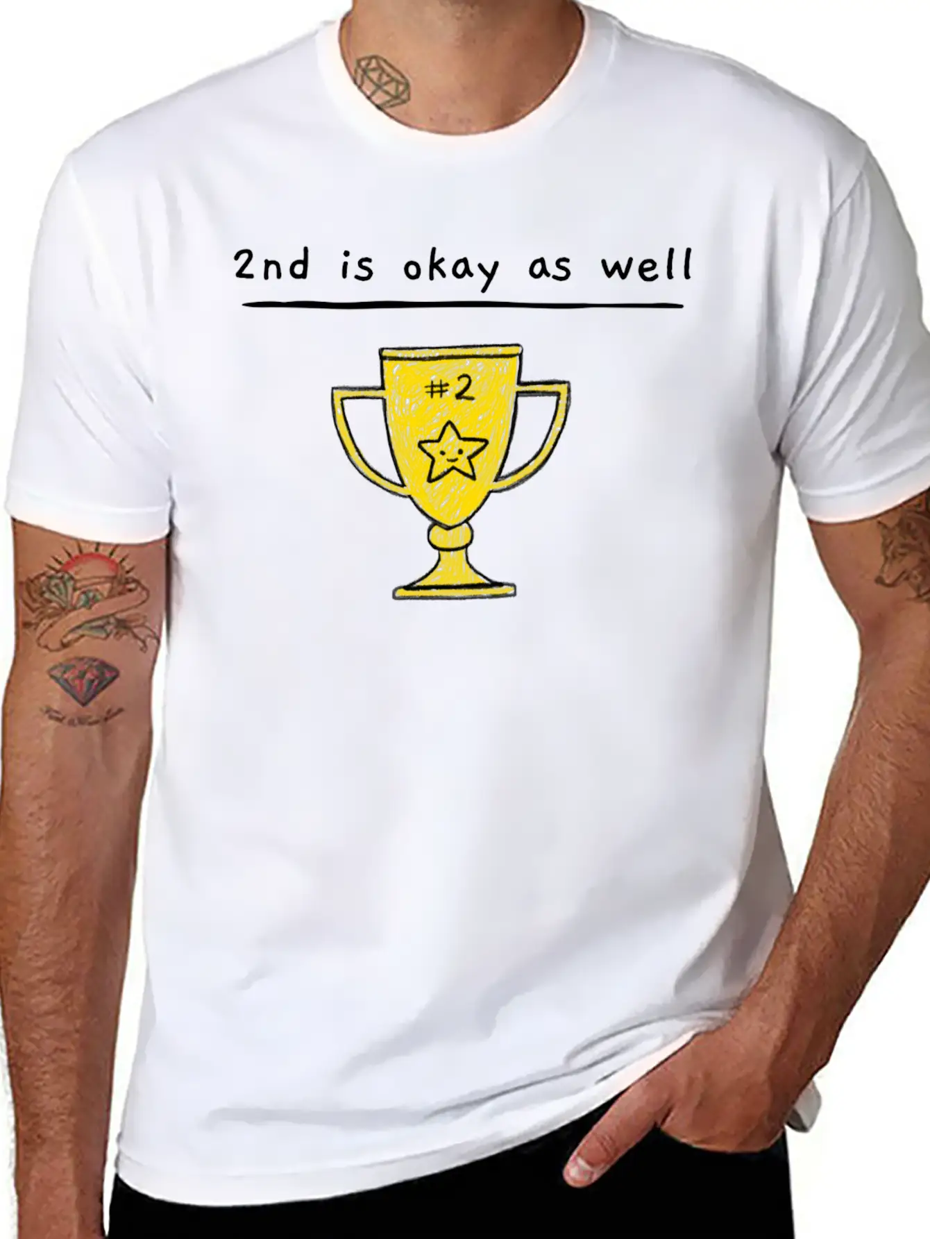 2nd Is Okay As Well - Trophy Drawing Yellow Timeless Short Sleeve Tee – Comfy And Minimalist Design