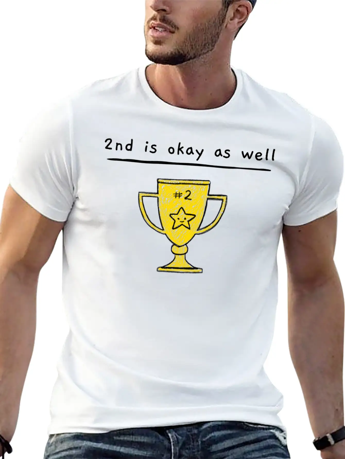 2nd Is Okay As Well - Trophy Drawing Yellow Timeless Short Sleeve Tee – Comfy And Minimalist Design