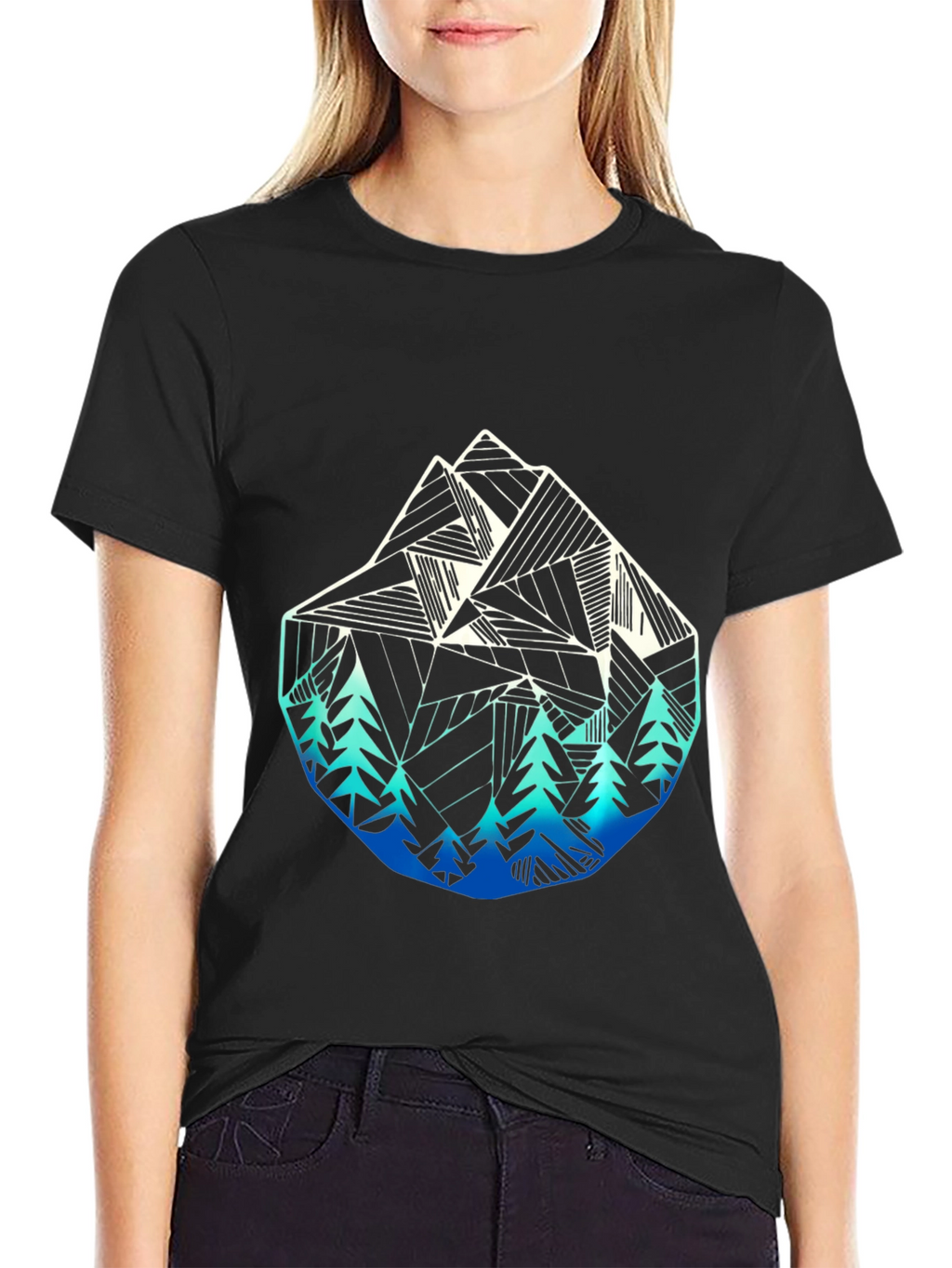 Geometric Mountain & Tree Graphic T-Shirt