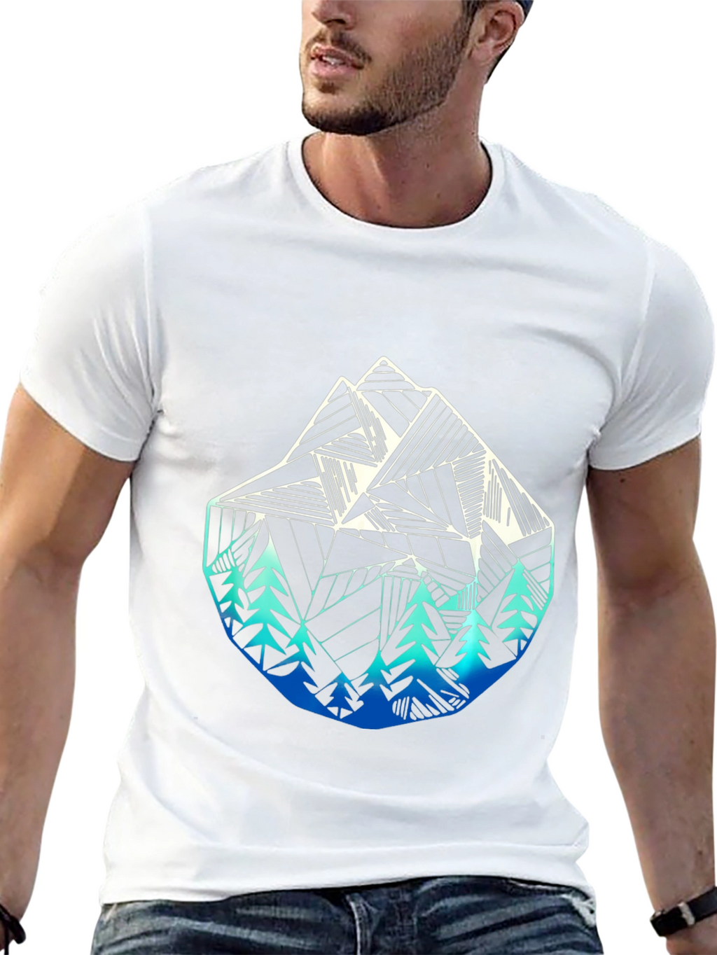 Geometric Mountain & Tree Graphic T-Shirt