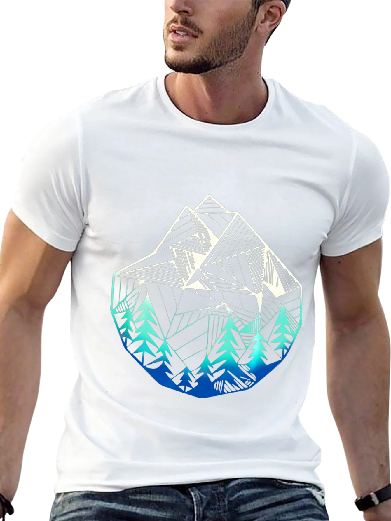 Geometric Mountain & Tree Graphic T-Shirt
