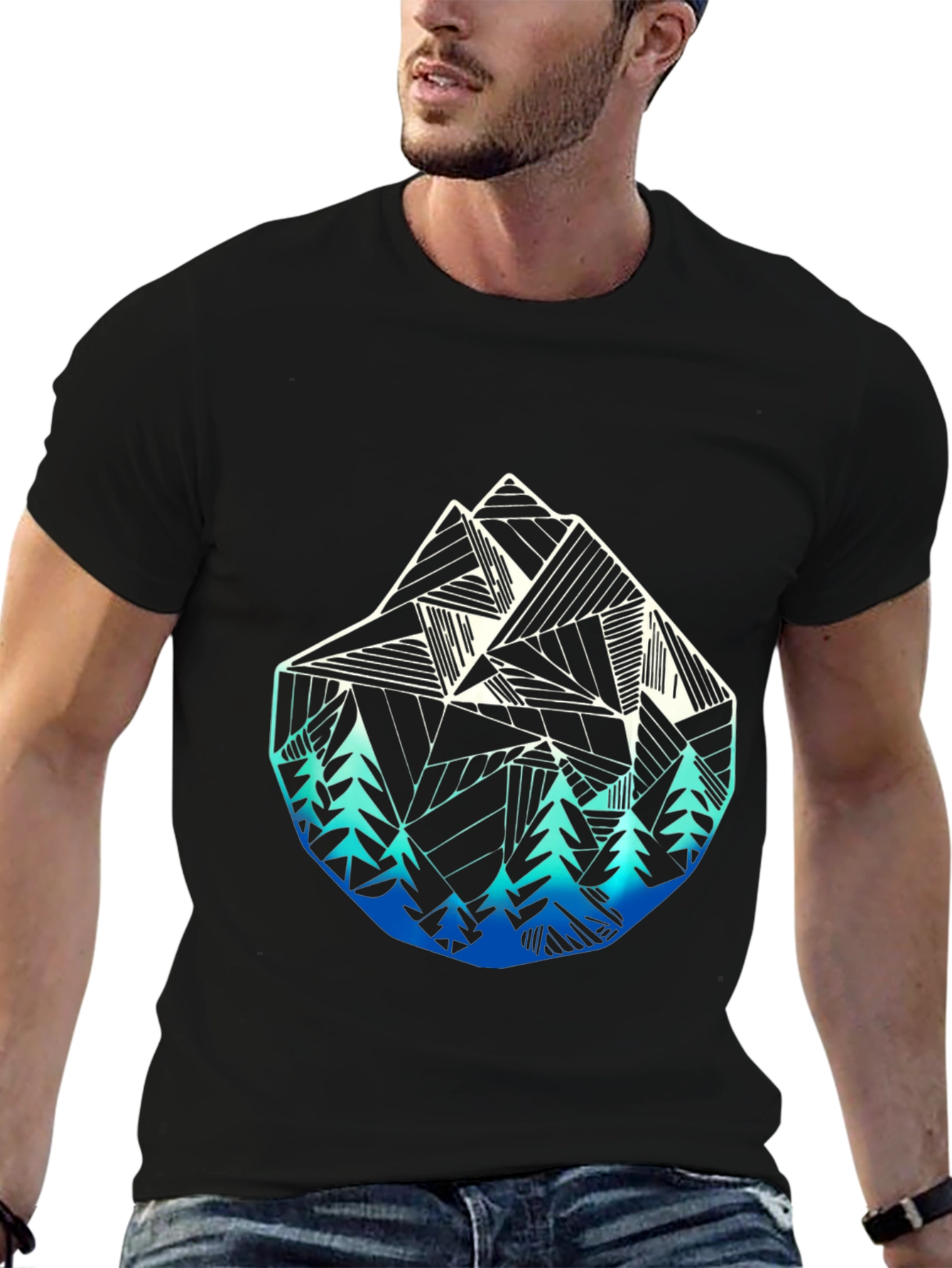 Geometric Mountain & Tree Graphic T-Shirt