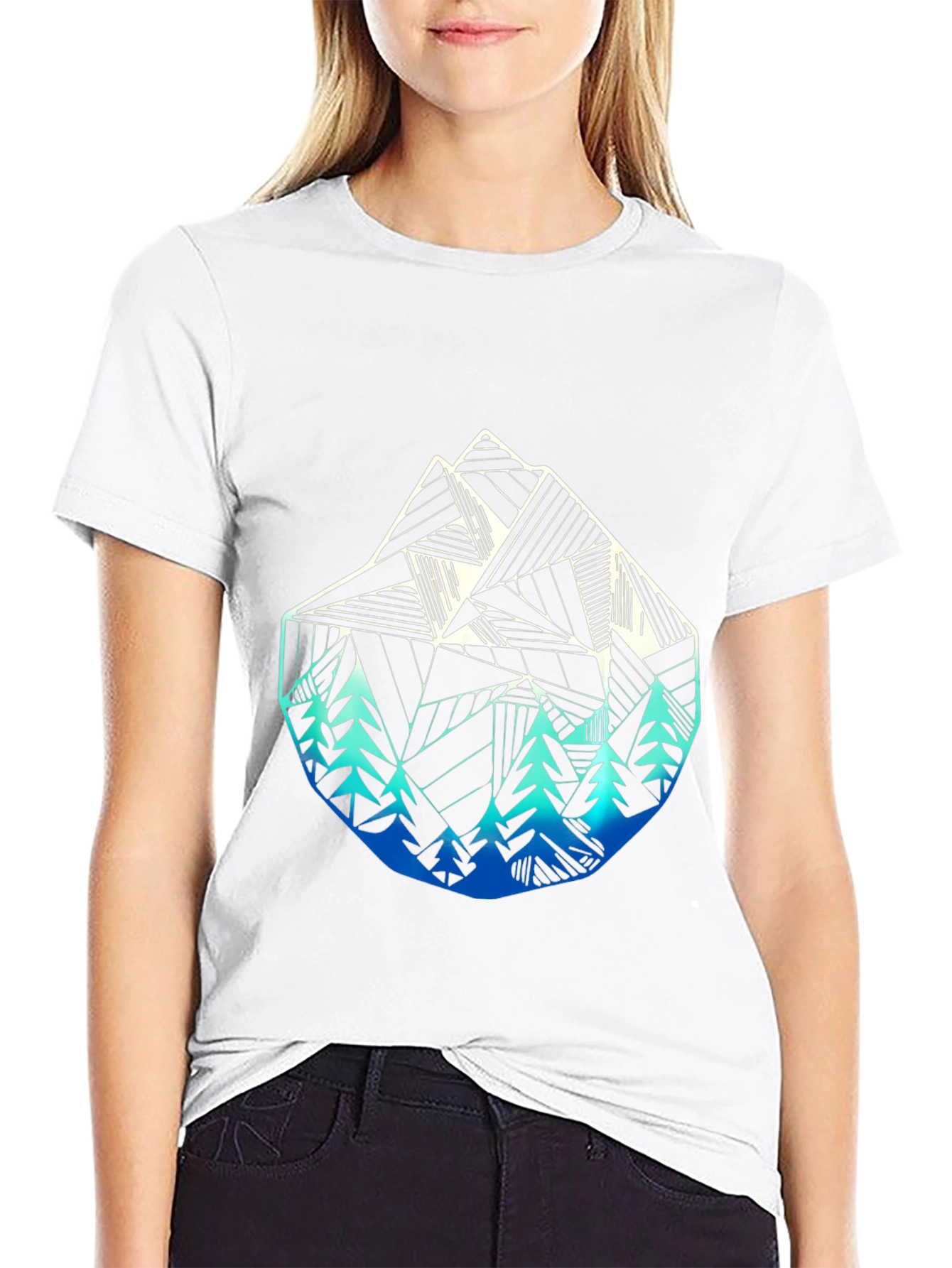 Geometric Mountain & Tree Graphic T-Shirt