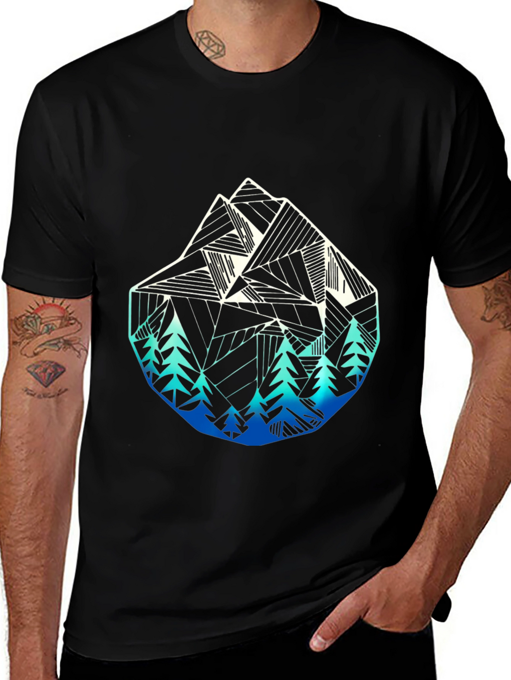Geometric Mountain & Tree Graphic T-Shirt