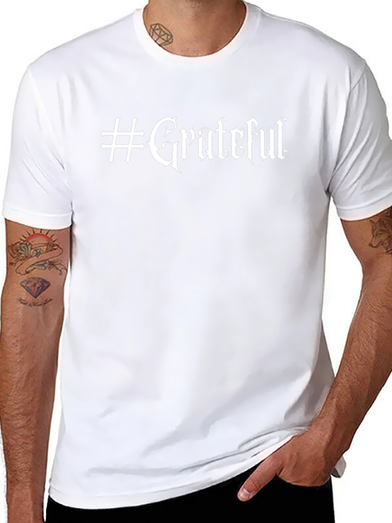 #Grateful Black Cotton Tee - Stylish Casual Wear