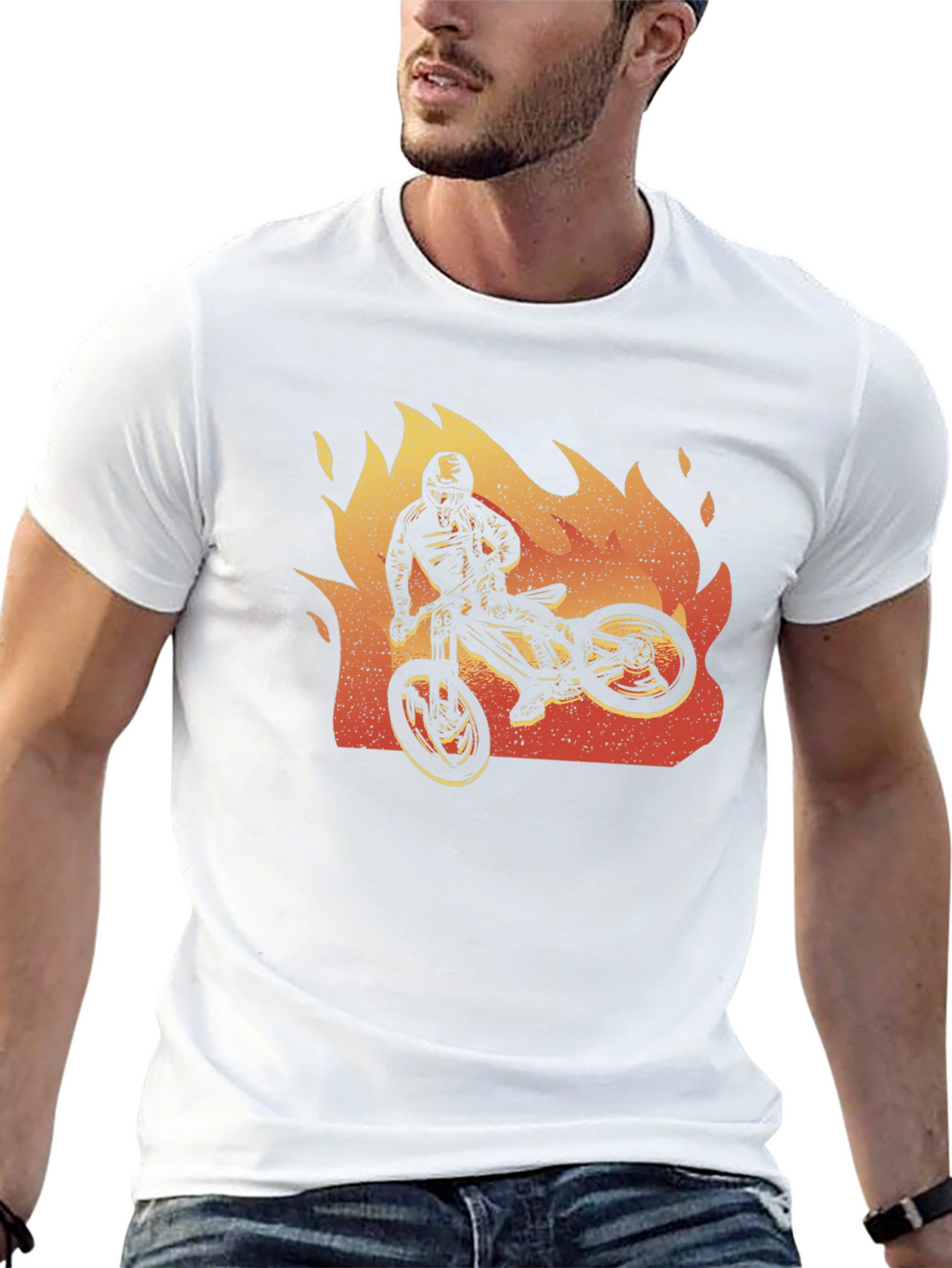 Fiery Biker Graphic Tee - Black Cotton T-Shirt