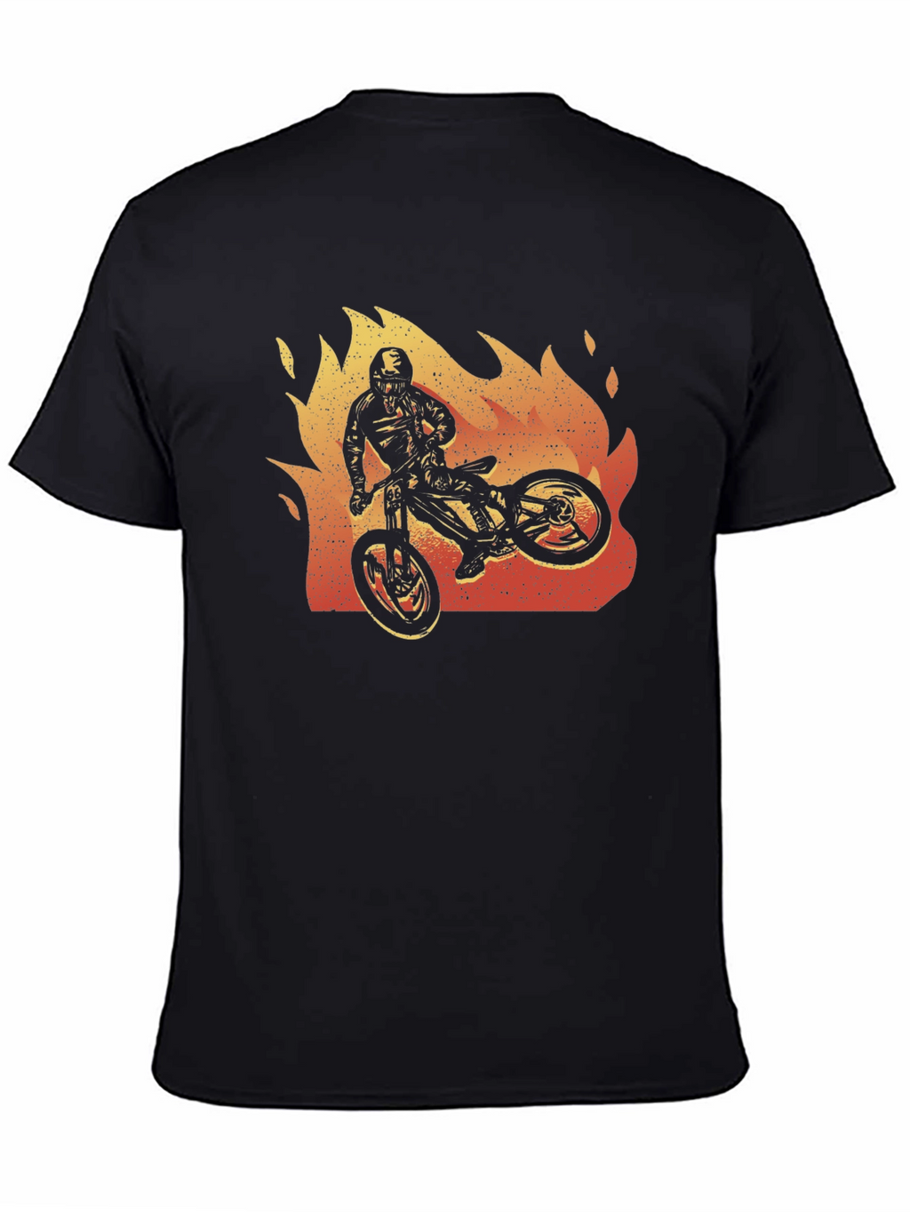 Fiery Biker Graphic Tee - Black Cotton T-Shirt