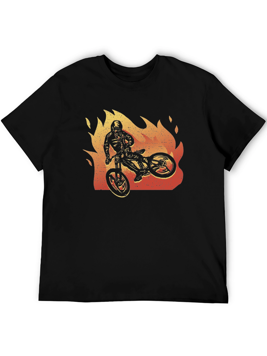 Fiery Biker Graphic Tee - Black Cotton T-Shirt