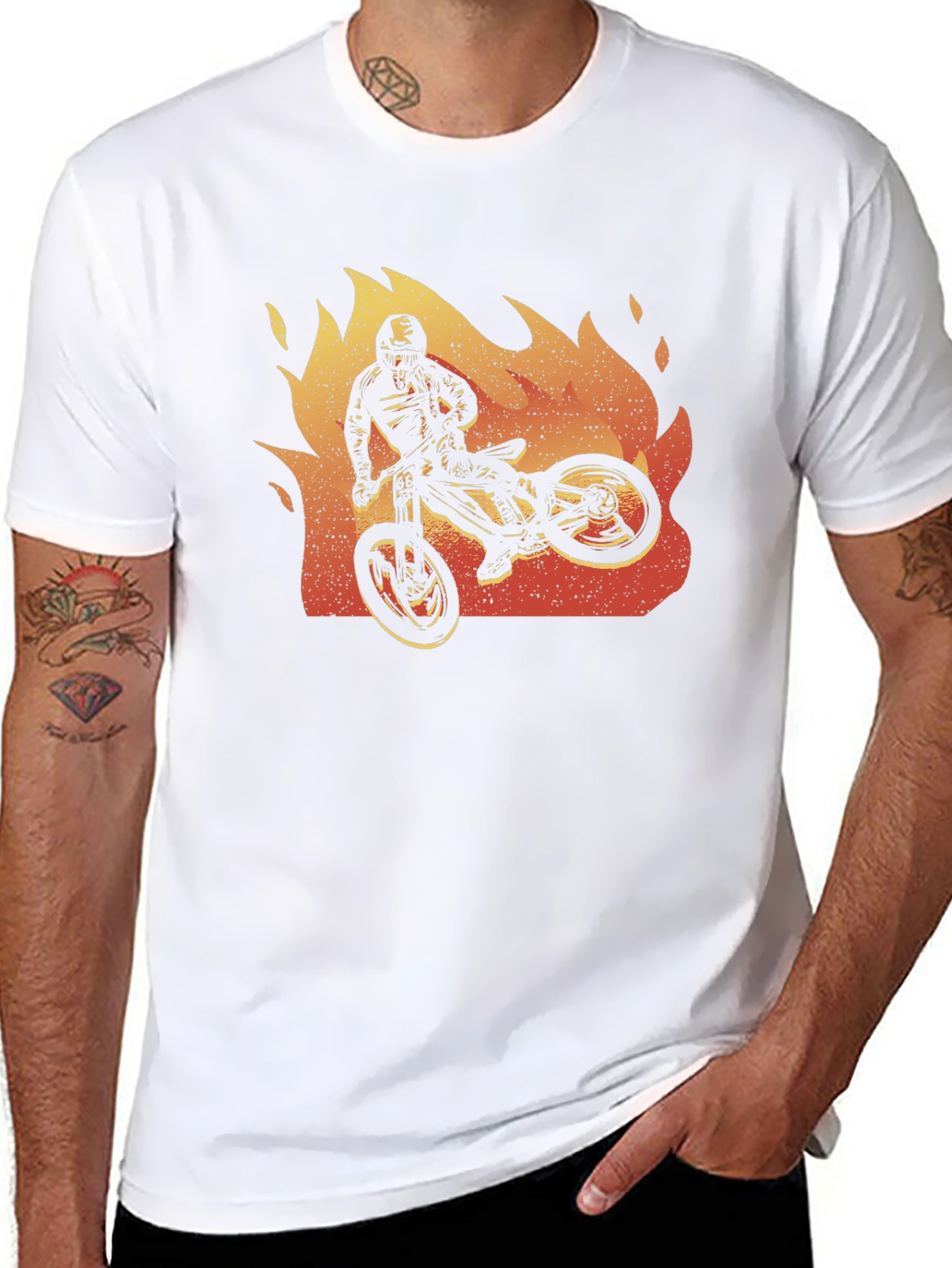 Fiery Biker Graphic Tee - Black Cotton T-Shirt