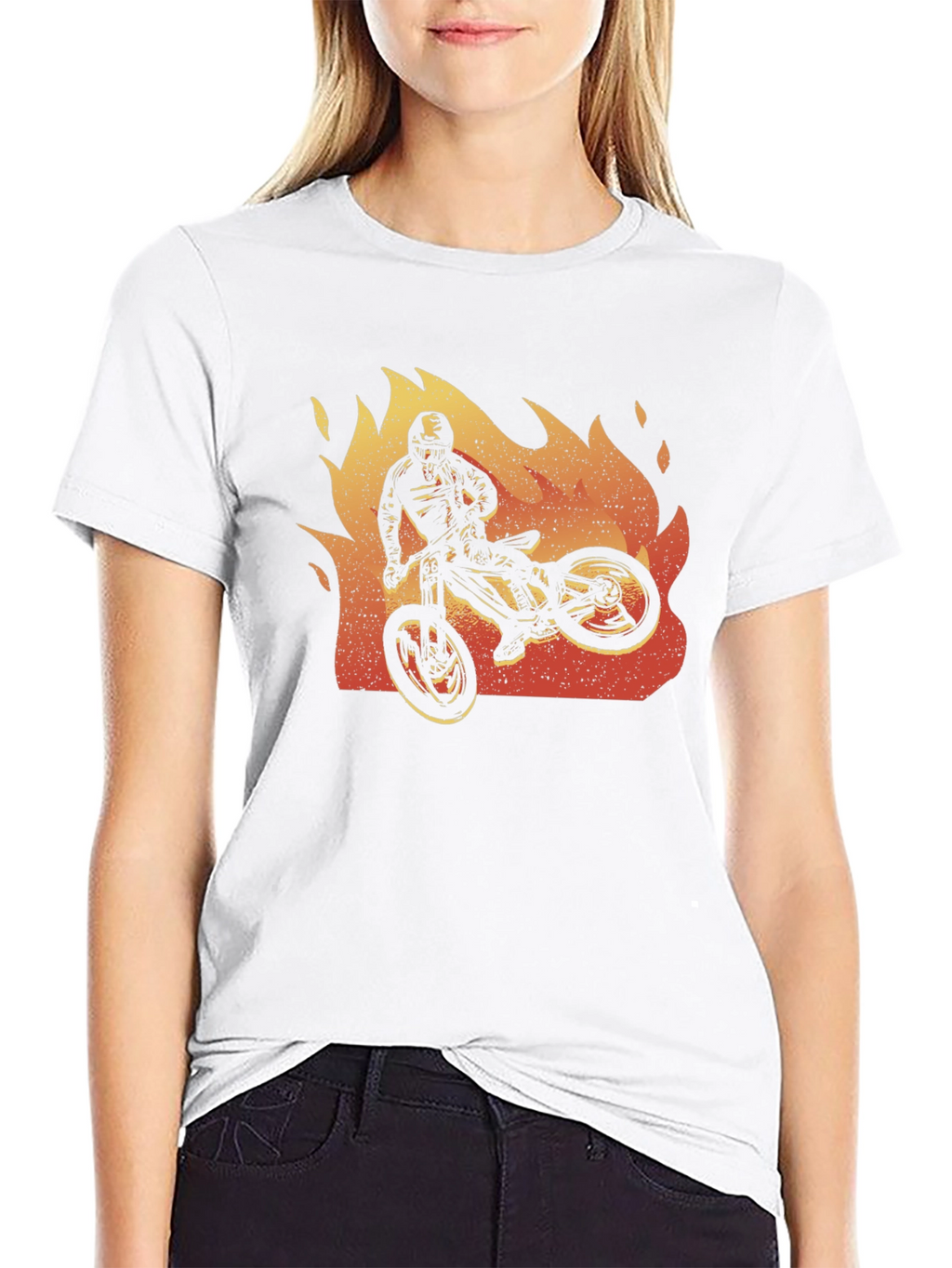 Fiery Biker Graphic Tee - Black Cotton T-Shirt