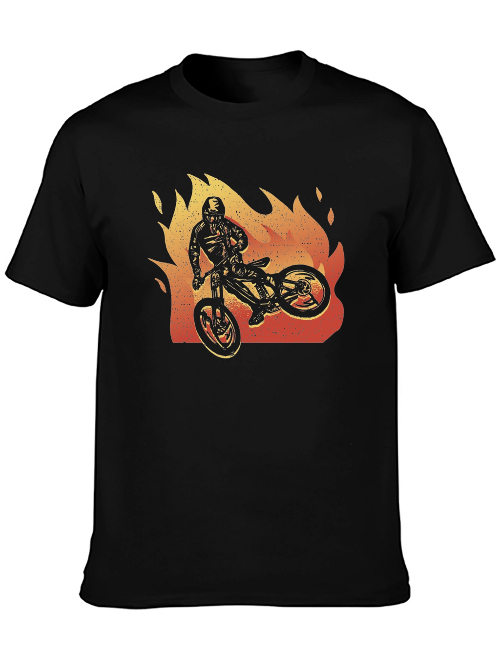Fiery Biker Graphic Tee - Black Cotton T-Shirt