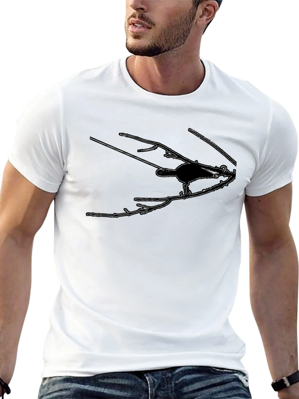 Stylish Black T-Shirt with Bird Silhouette Graphic