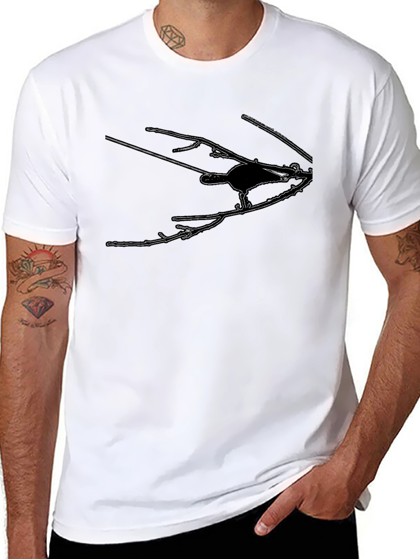 Stylish Black T-Shirt with Bird Silhouette Graphic