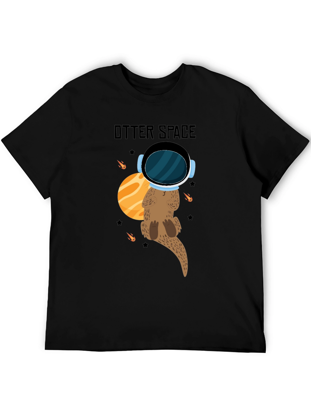 Otter Space Black T-Shirt - Cute Space Animal Tee