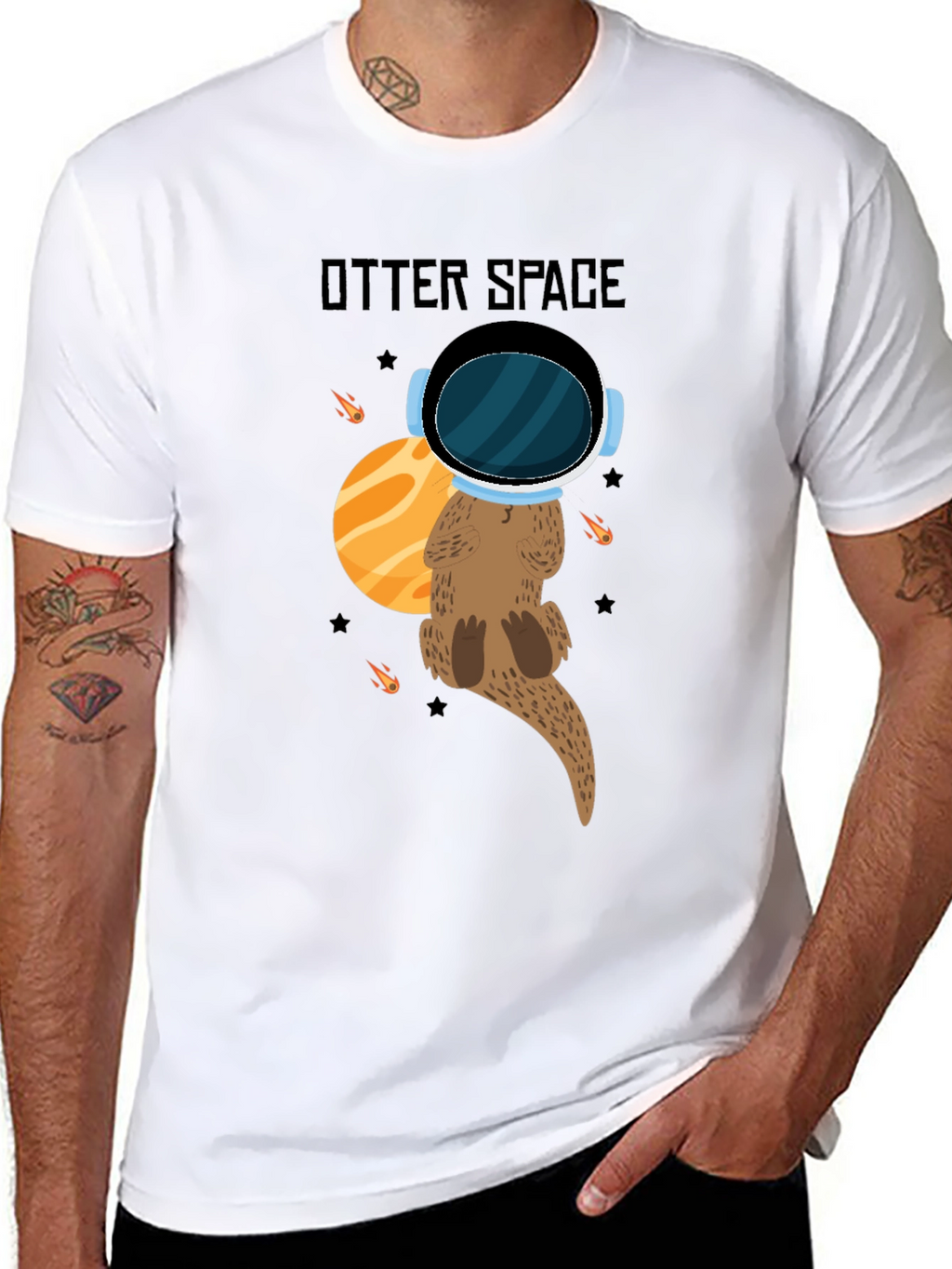 Otter Space Black T-Shirt - Cute Space Animal Tee