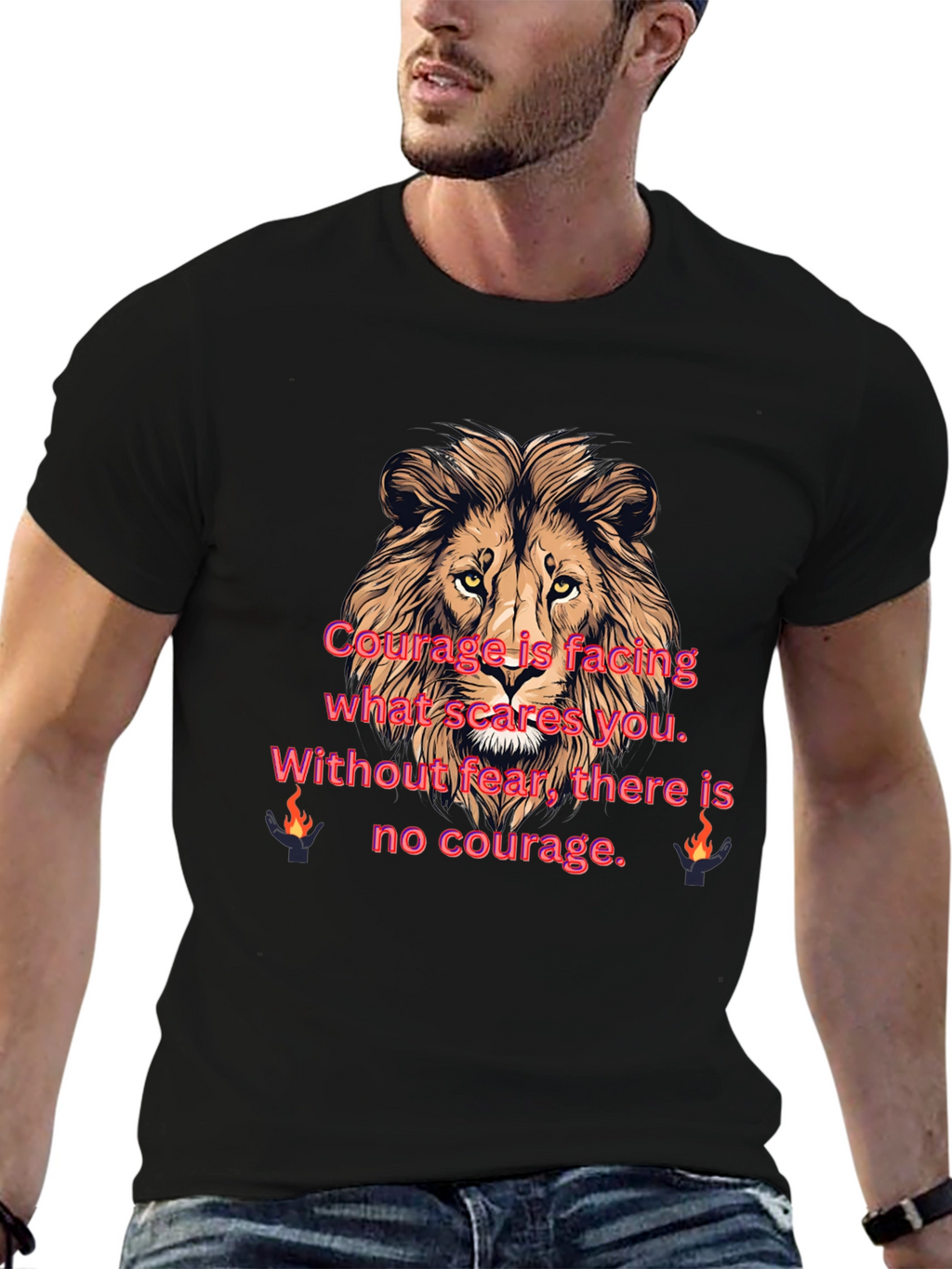 Lion Courage Graphic Tee - Motivational T-Shirt