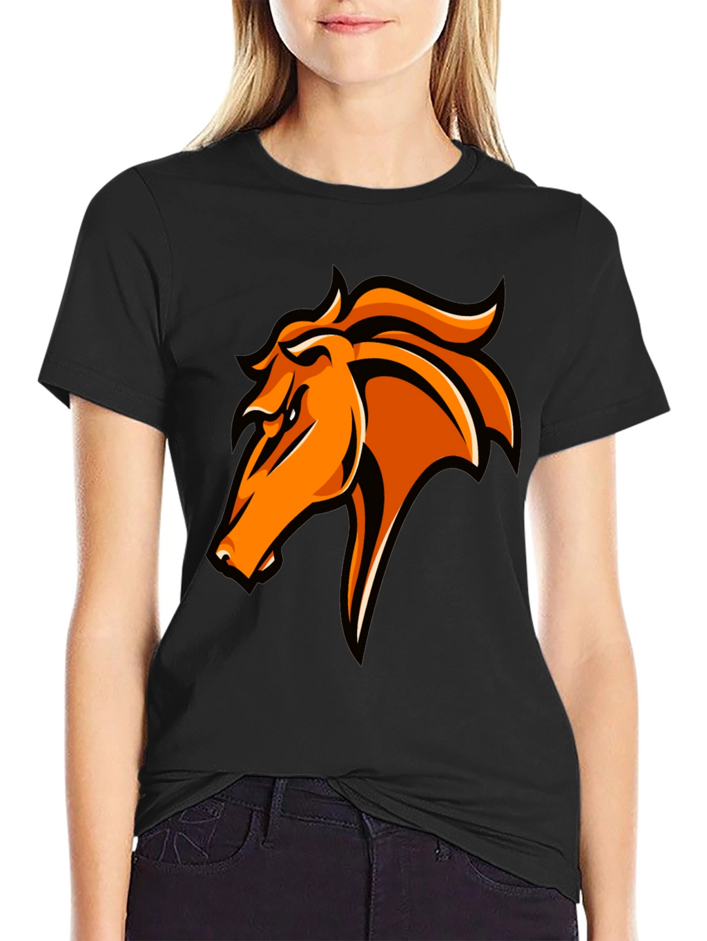 Bold Orange Horse Graphic T-Shirt