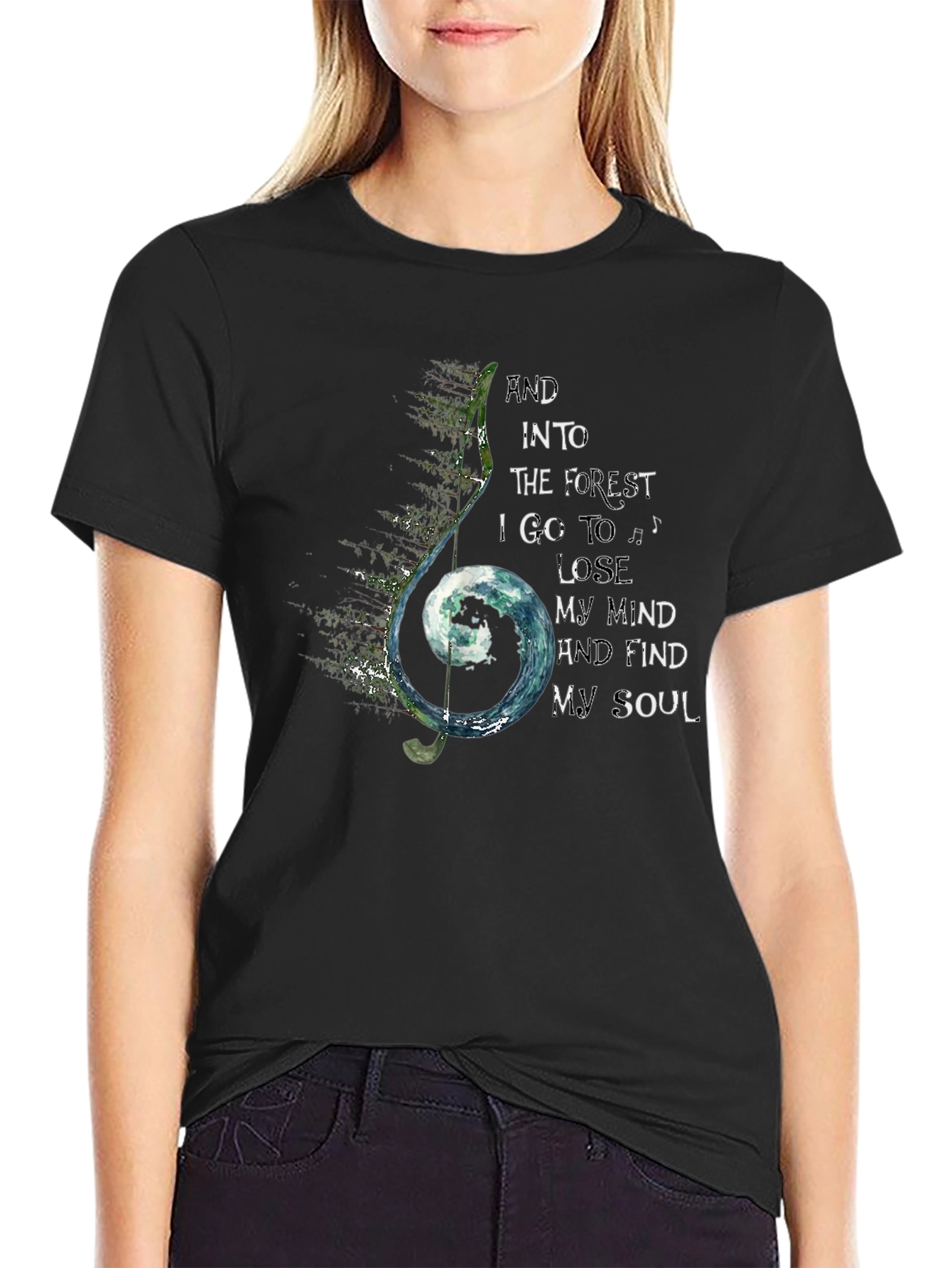 Forest Soul Black T-Shirt Music Note Design