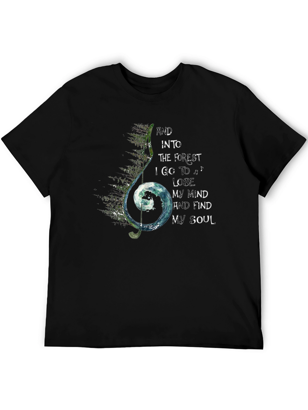 Forest Soul Black T-Shirt Music Note Design