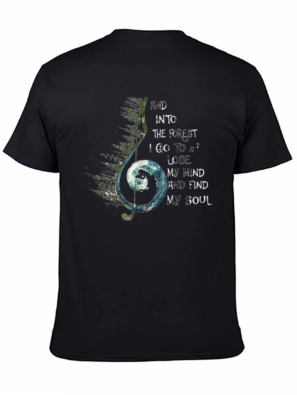 Forest Soul Black T-Shirt Music Note Design