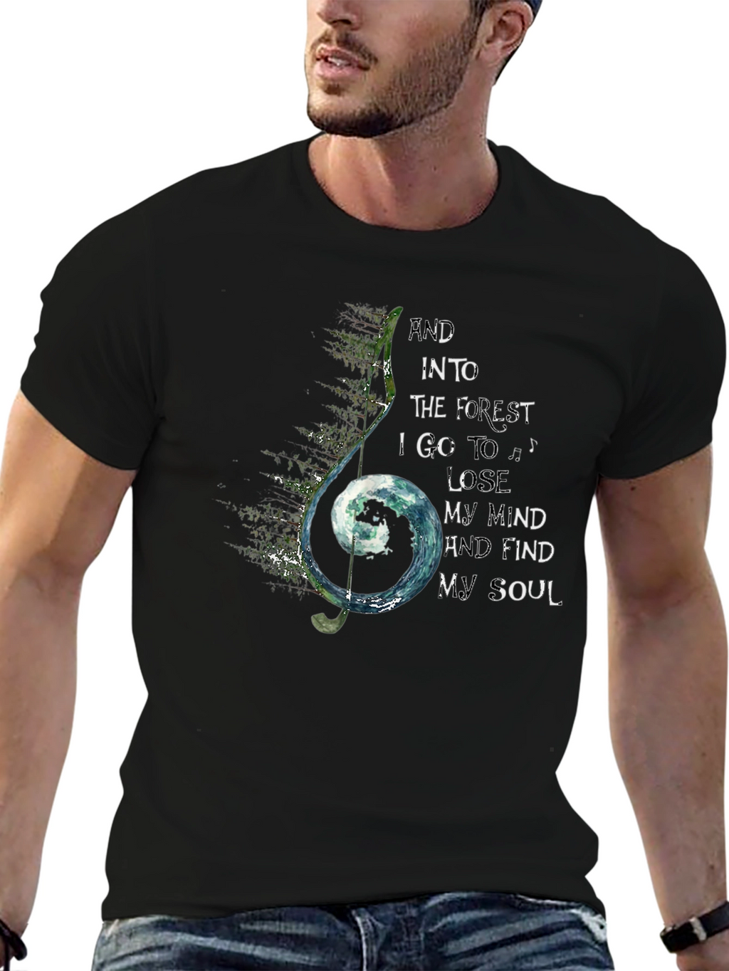 Forest Soul Black T-Shirt Music Note Design