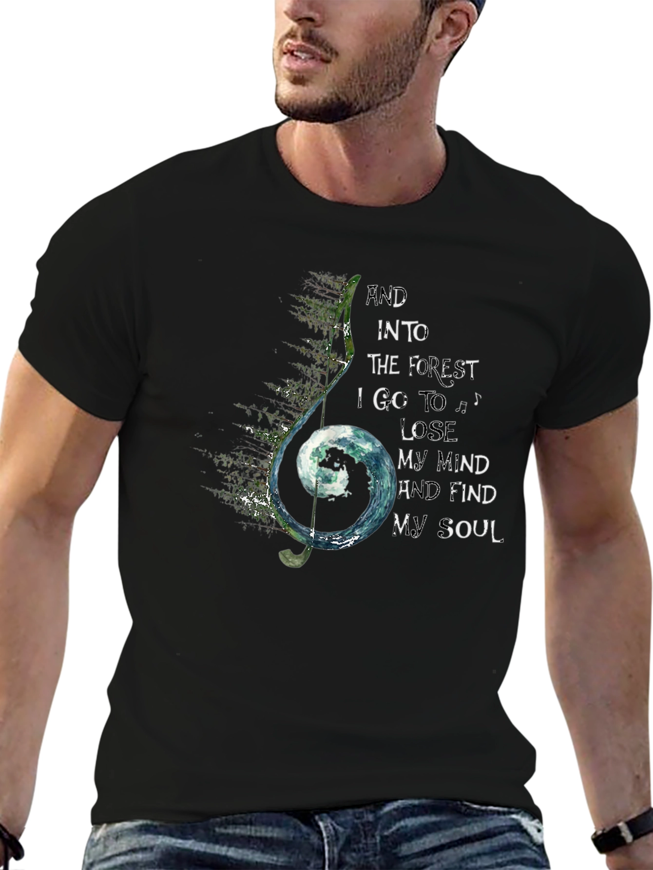 Forest Soul Black T-Shirt Music Note Design