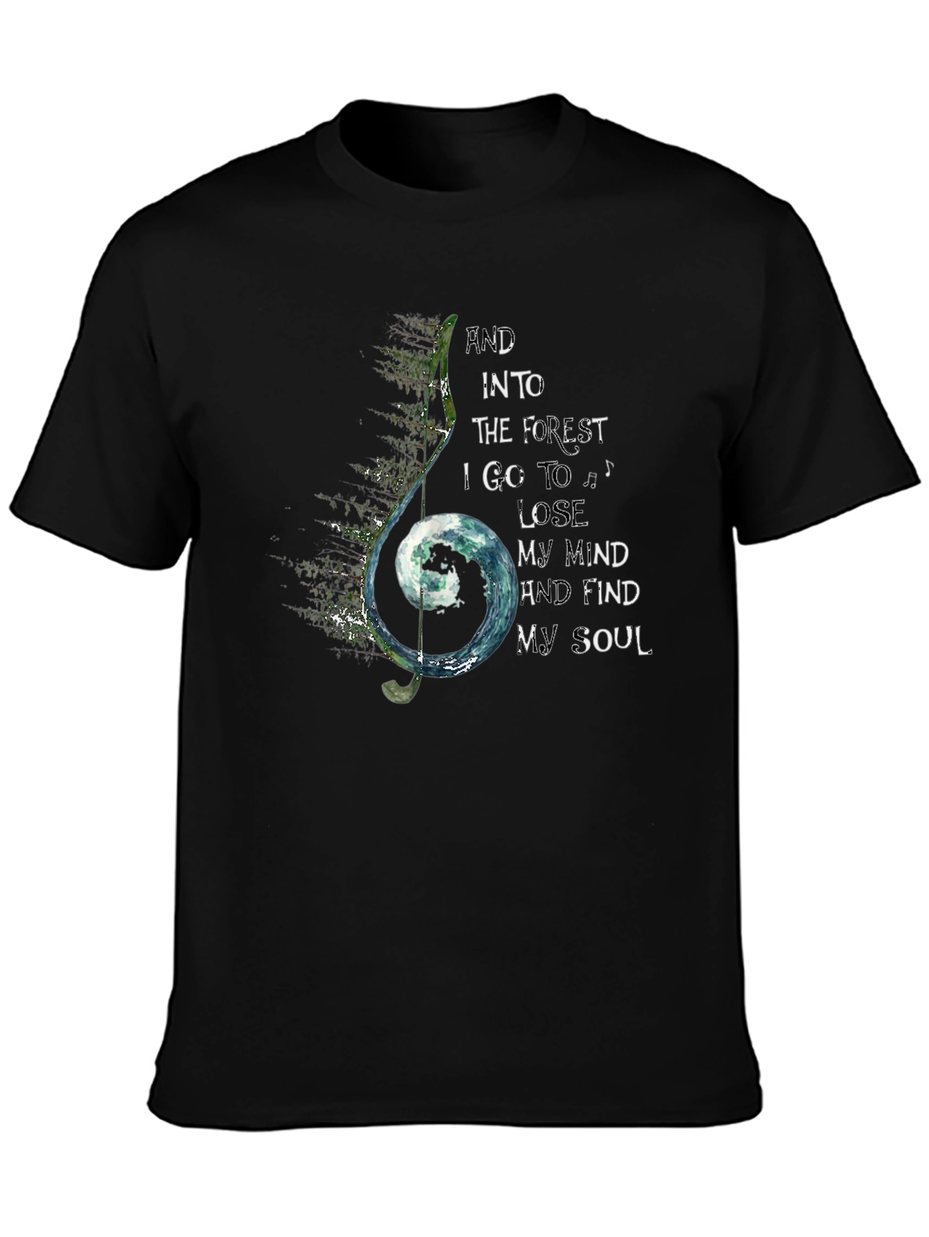 Forest Soul Black T-Shirt Music Note Design