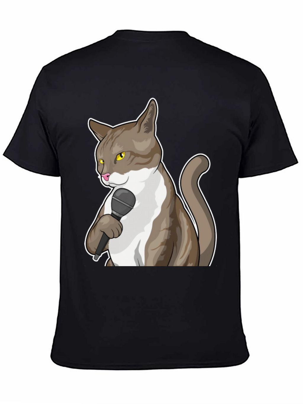 Funny Cat with Microphone Graphic T-Shirt