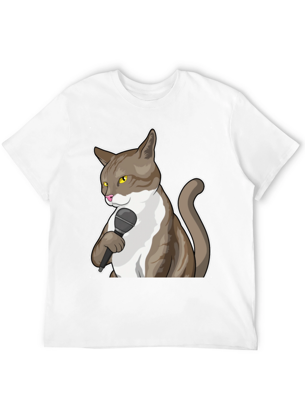 Funny Cat with Microphone Graphic T-Shirt