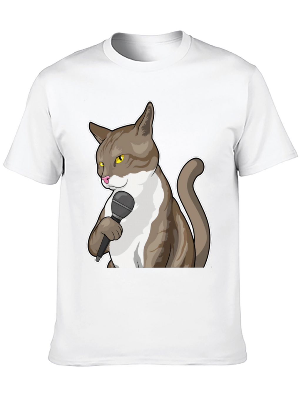 Funny Cat with Microphone Graphic T-Shirt
