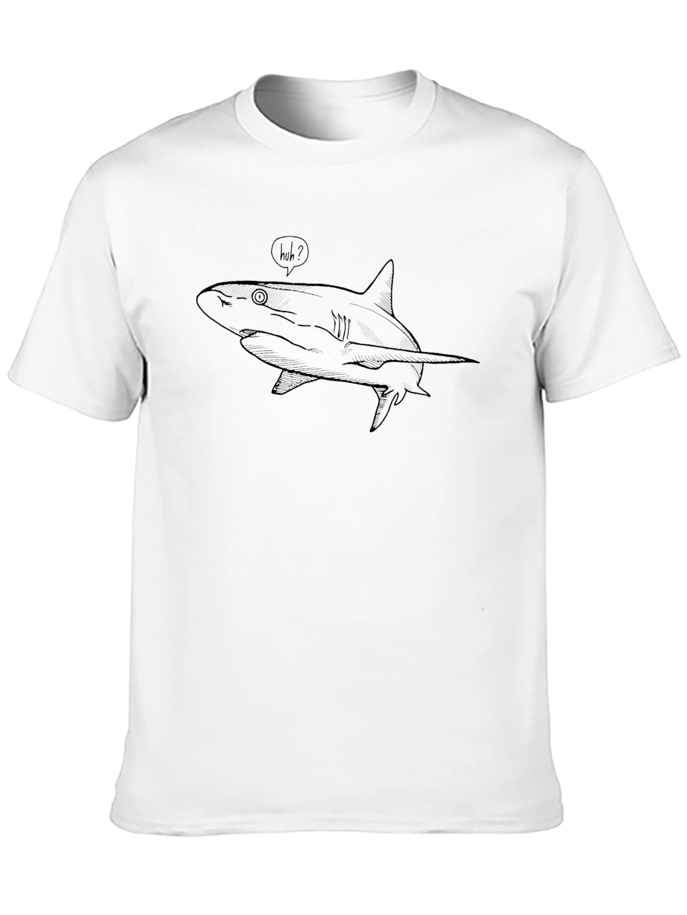 Black T-Shirt with Huh? Shark Graphic