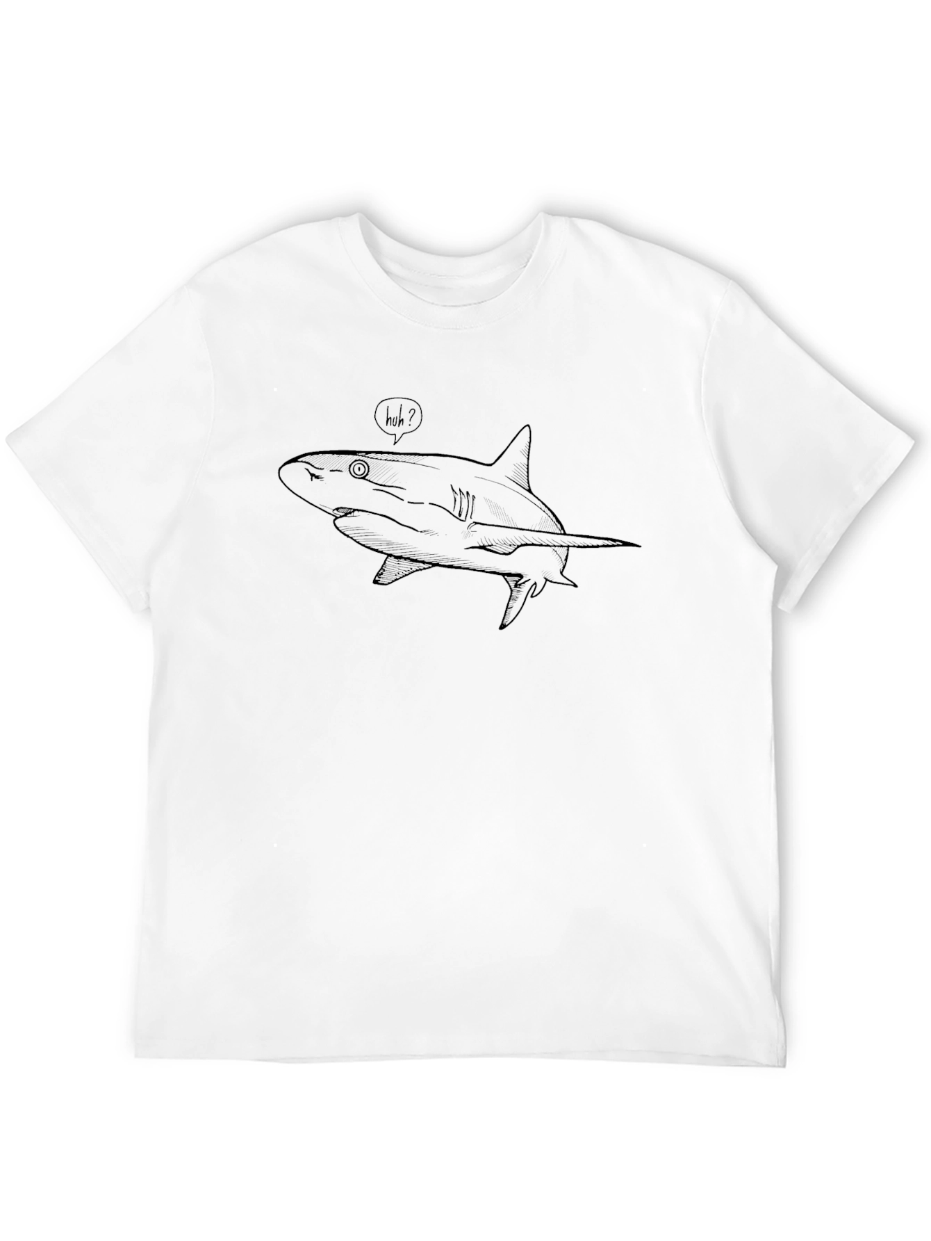 Black T-Shirt with Huh? Shark Graphic