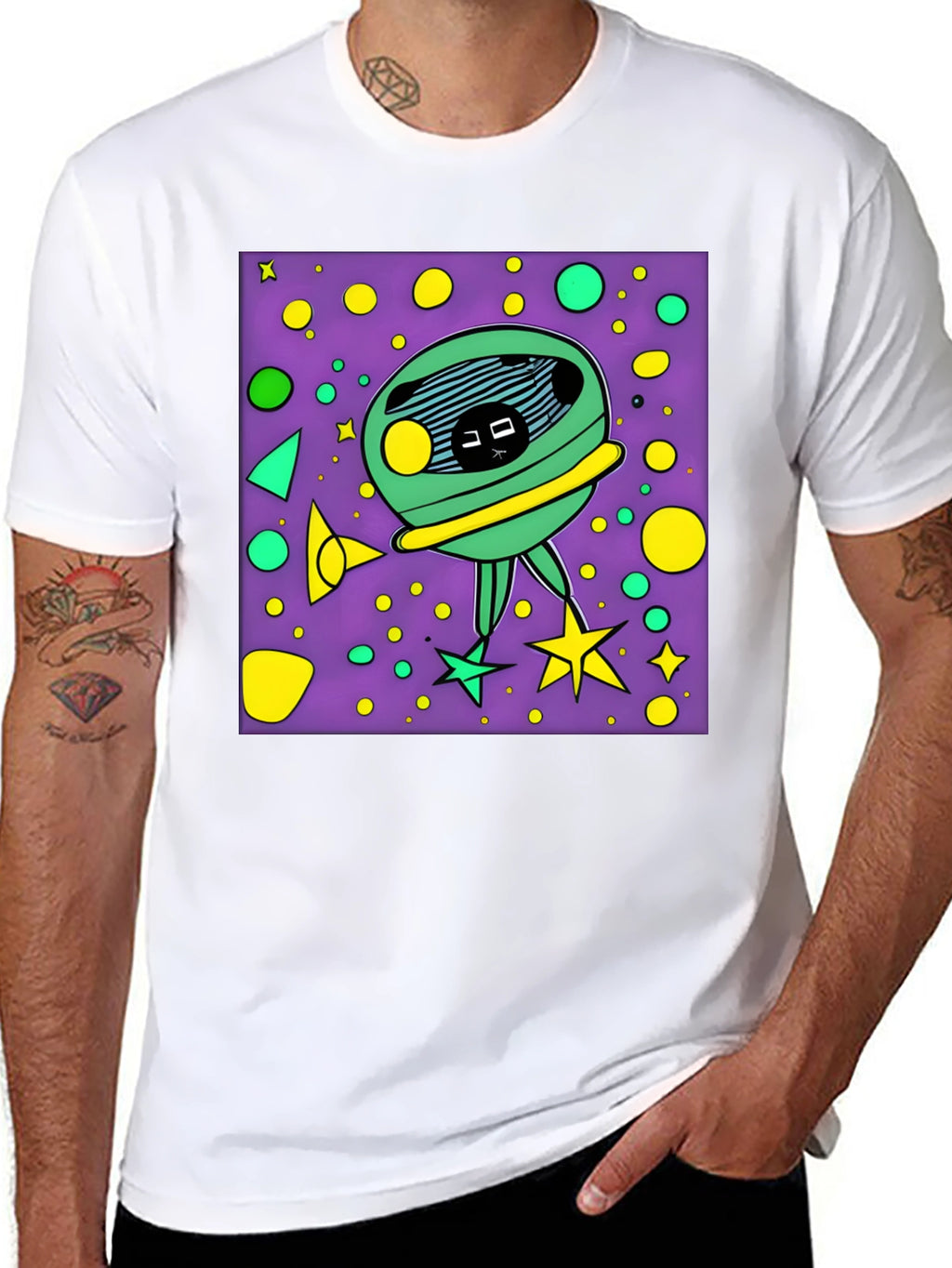 Funky Alien Graphic T-Shirt - Black Cotton Tee