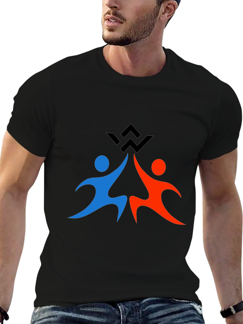 Teamwork Graphic Print Black T-Shirt