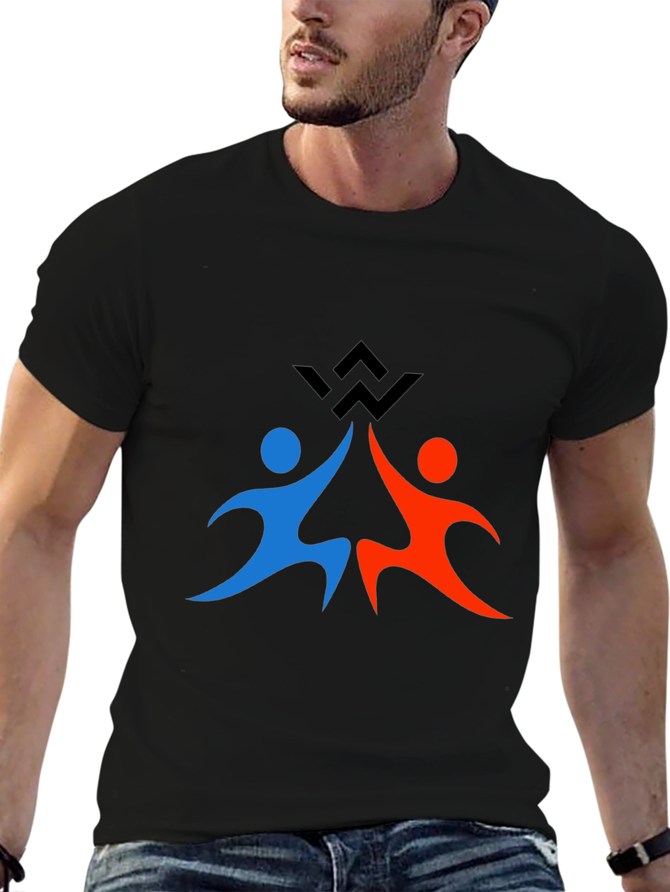 Teamwork Graphic Print Black T-Shirt