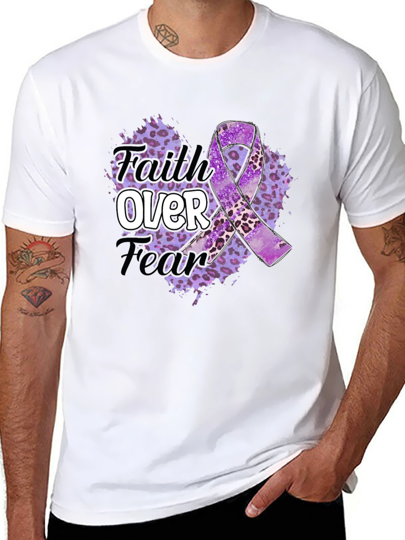 Faith Over Fear Purple Awareness Ribbon Graphic Tee