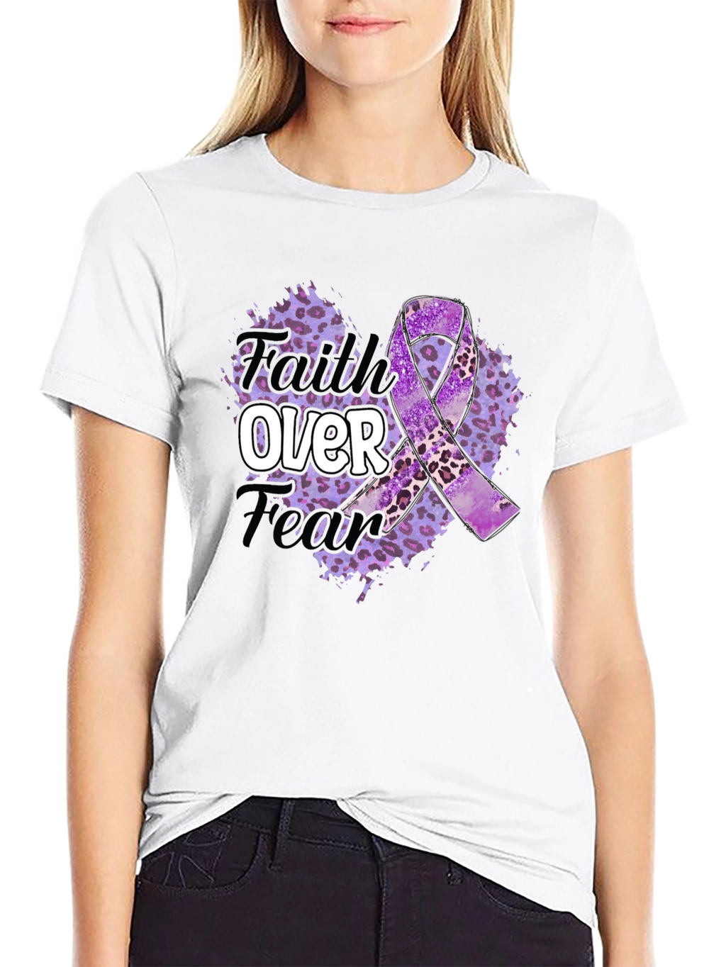 Faith Over Fear Purple Awareness Ribbon Graphic Tee