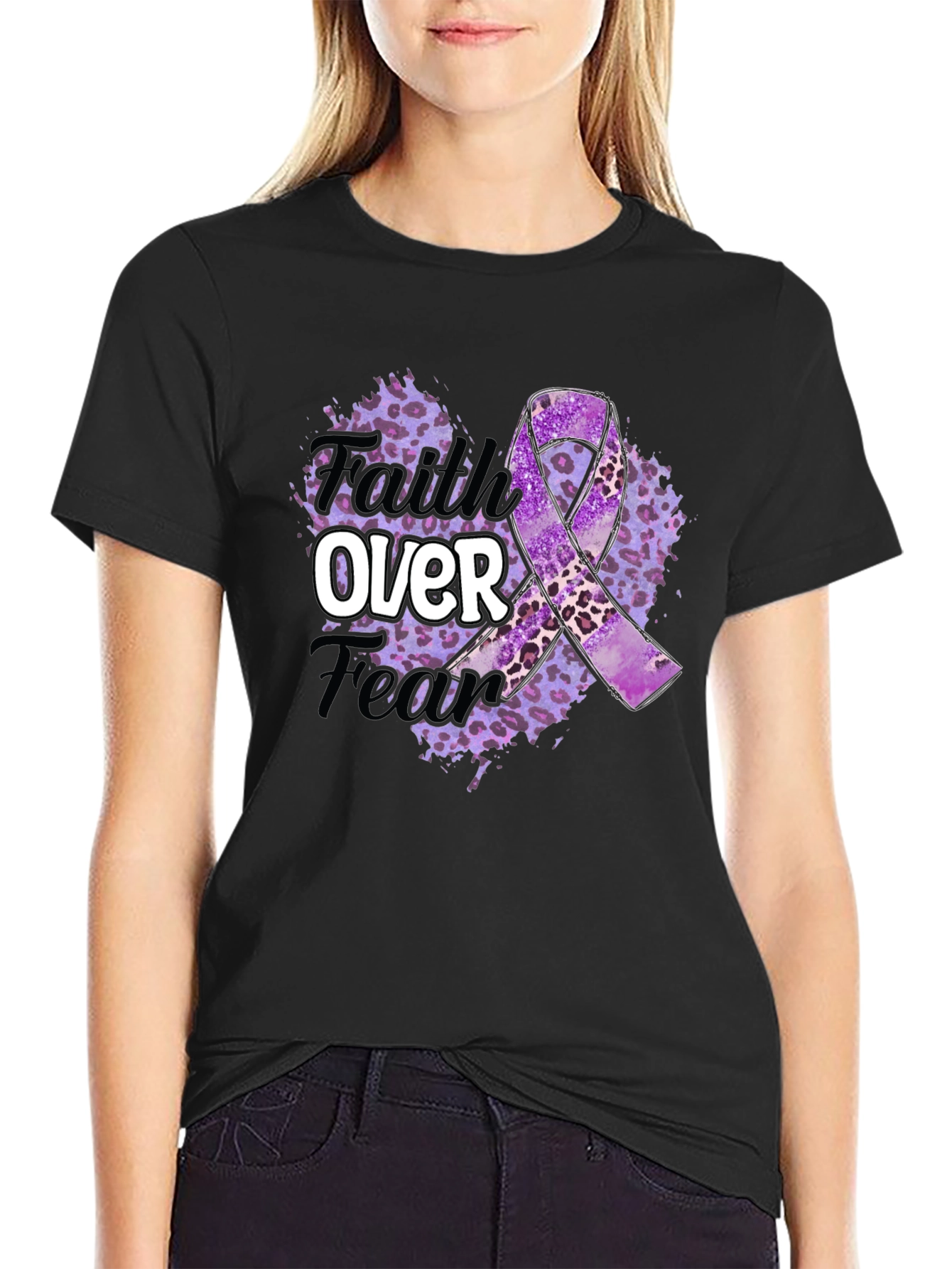 Faith Over Fear Purple Awareness Ribbon Graphic Tee