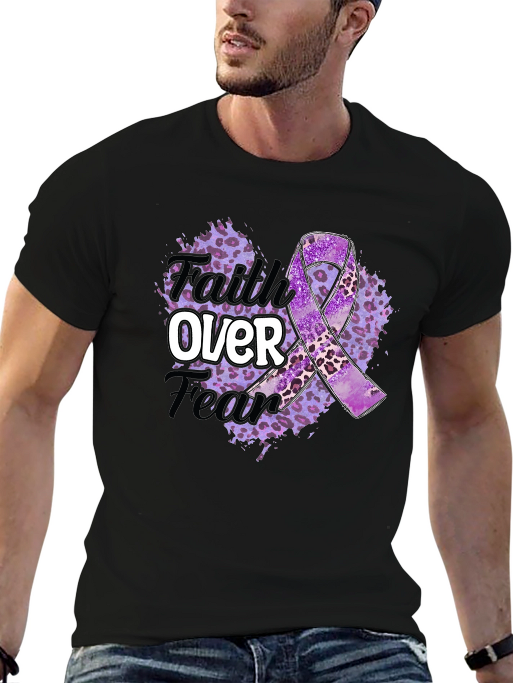 Faith Over Fear Purple Awareness Ribbon Graphic Tee