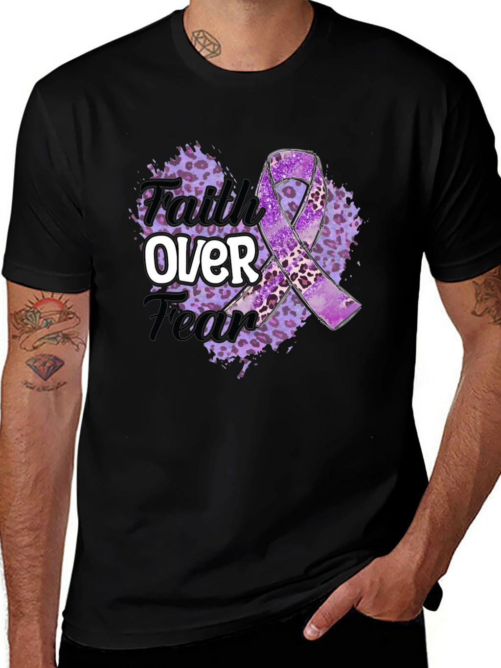 Faith Over Fear Purple Awareness Ribbon Graphic Tee