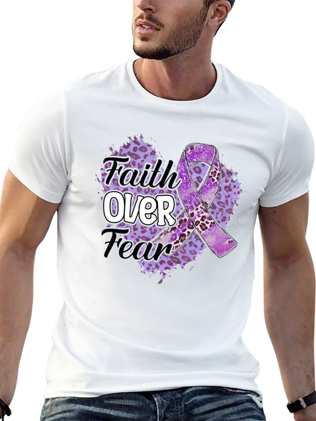 Faith Over Fear Purple Awareness Ribbon Graphic Tee