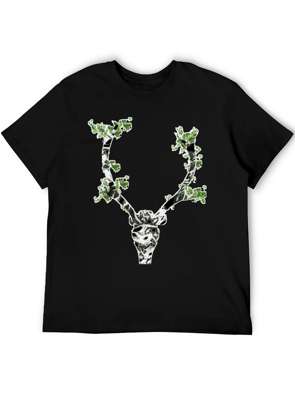 Nature Deer Skull Graphic Black T-Shirt