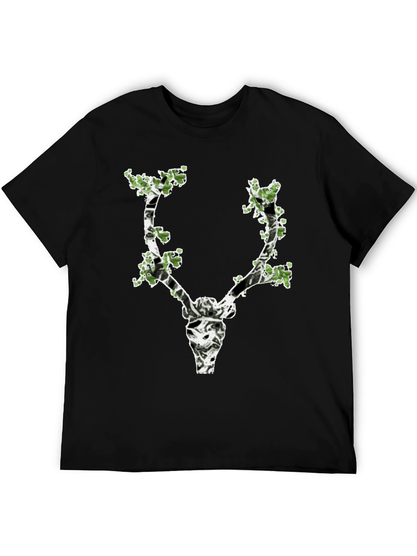 Nature Deer Skull Graphic Black T-Shirt