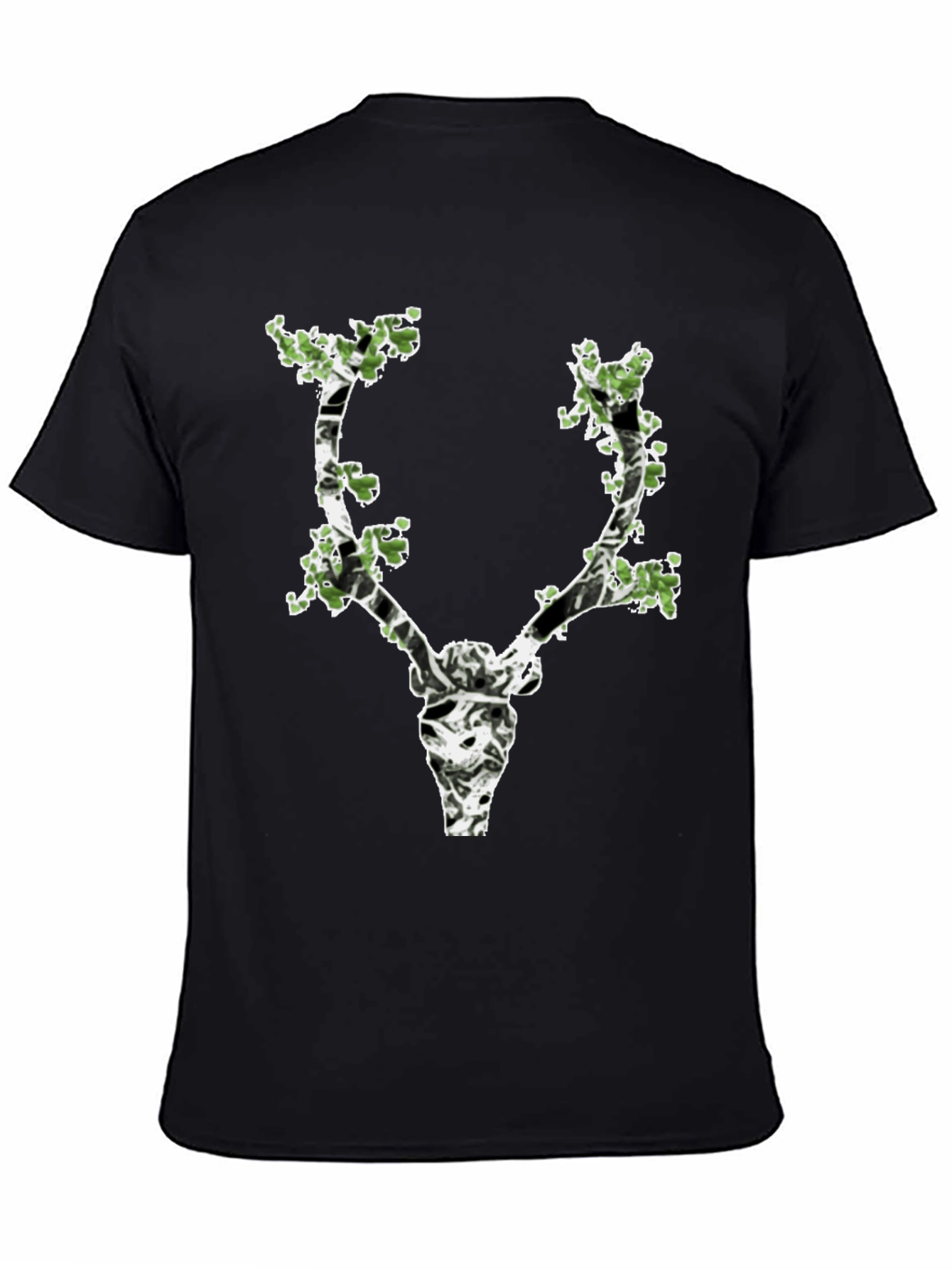 Nature Deer Skull Graphic Black T-Shirt