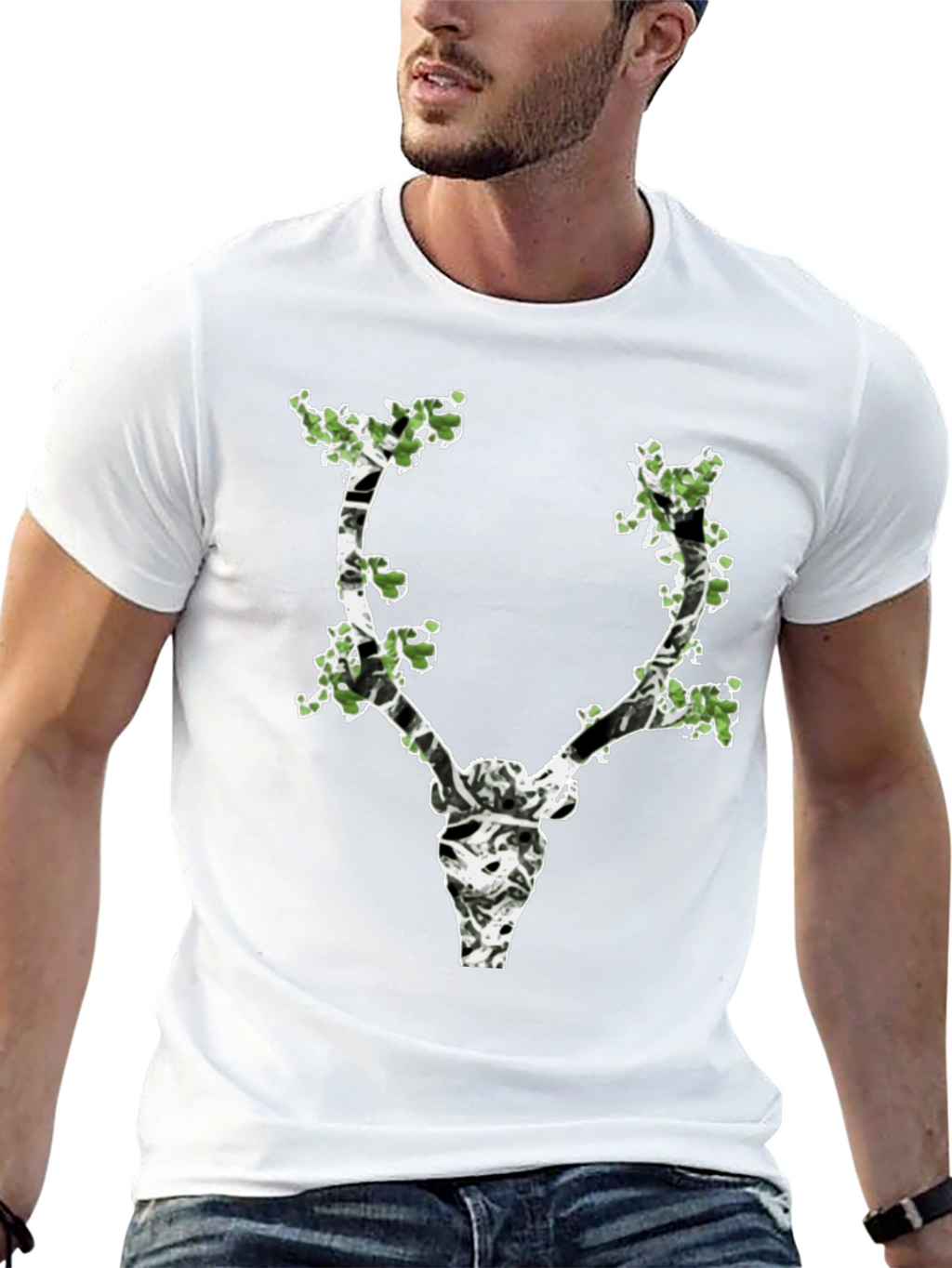 Nature Deer Skull Graphic Black T-Shirt