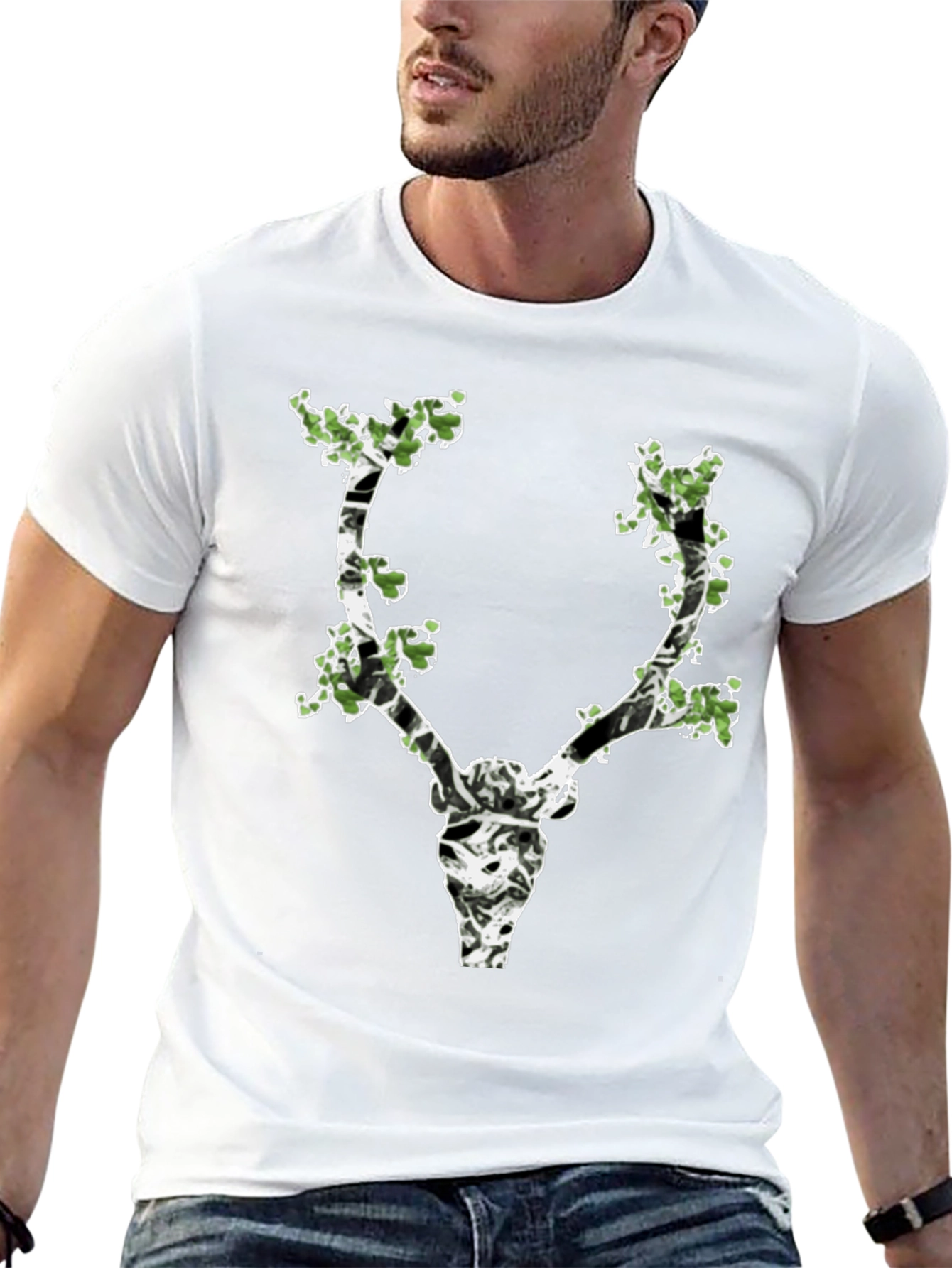 Nature Deer Skull Graphic Black T-Shirt