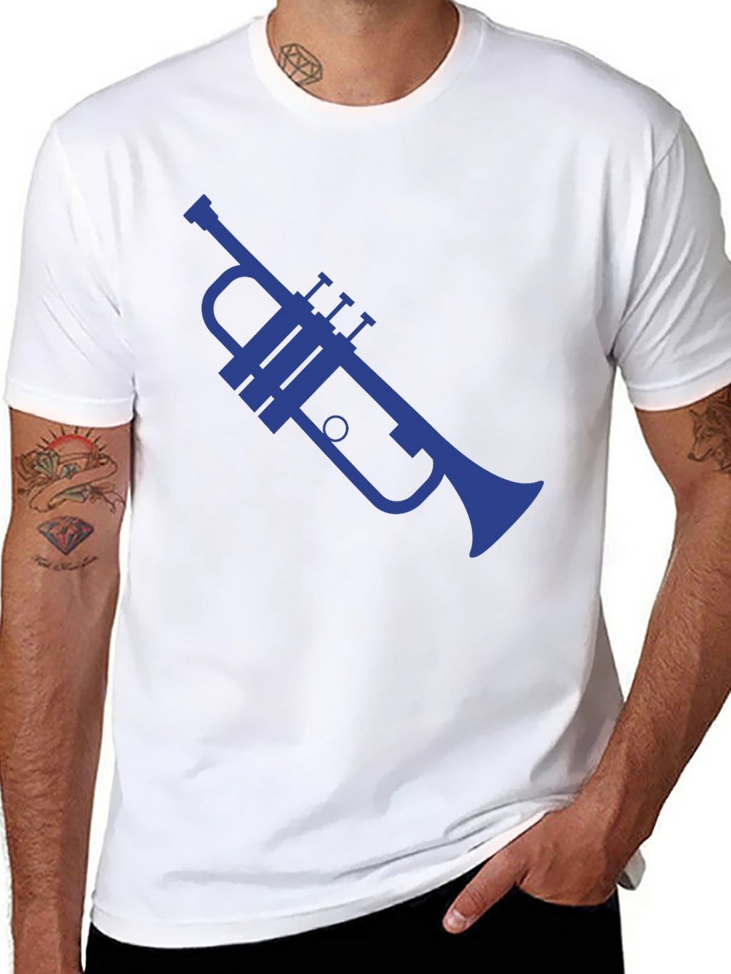 Blue Trumpet Graphic Black T-Shirt