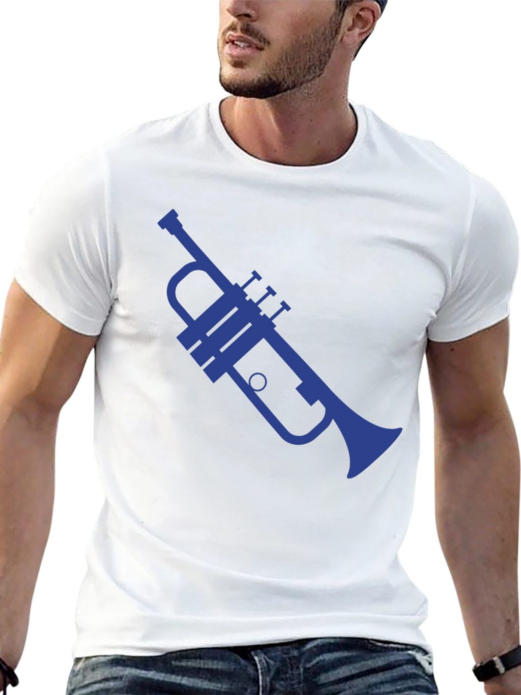 Blue Trumpet Graphic Black T-Shirt