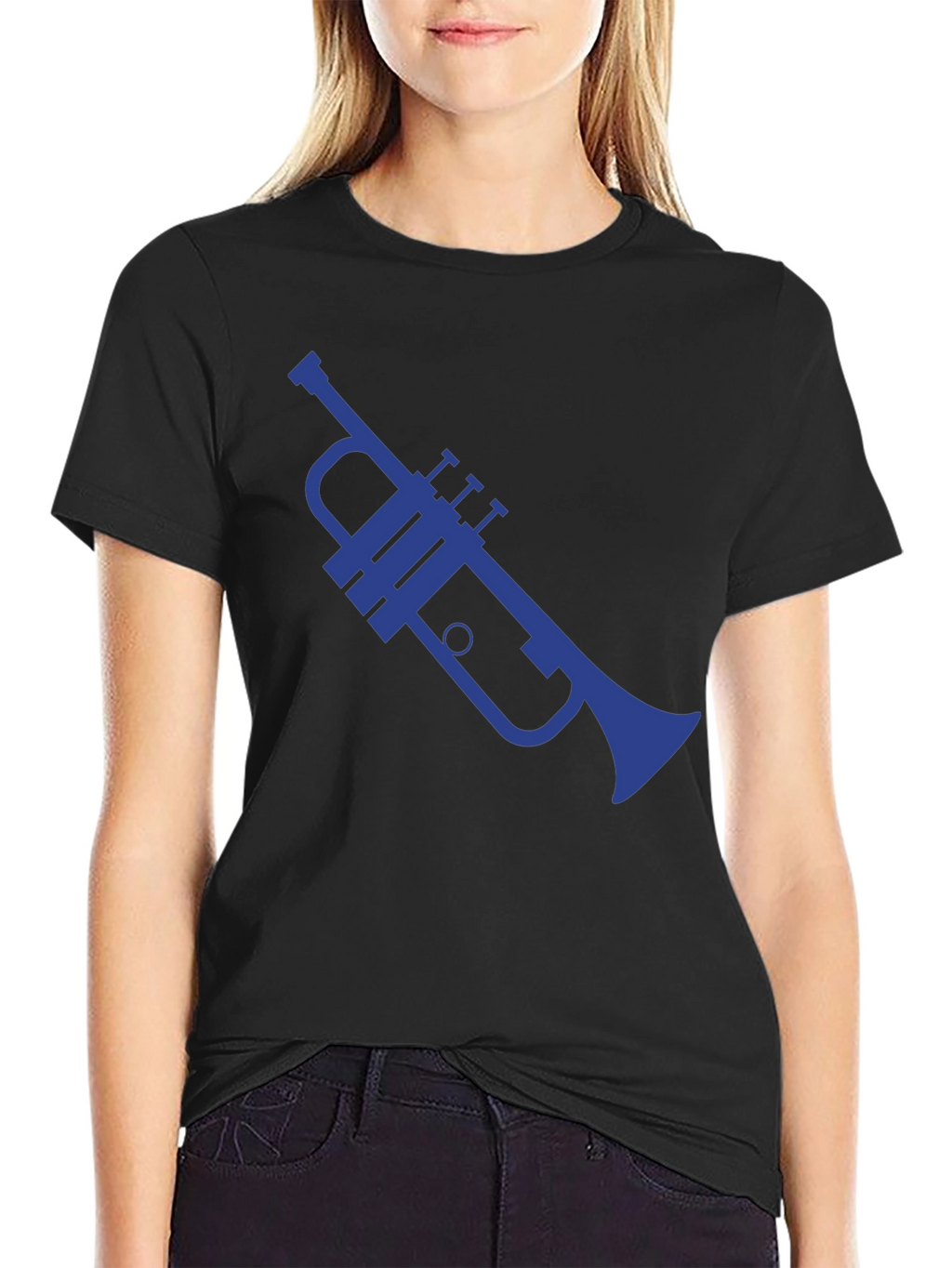 Blue Trumpet Graphic Black T-Shirt